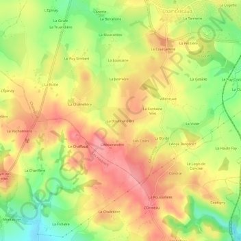 Mapa topográfico La Boutinardière, altitude, relevo