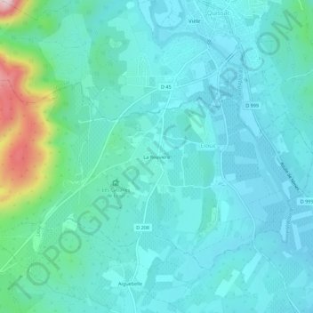 Mapa topográfico La Rouvière, altitude, relevo