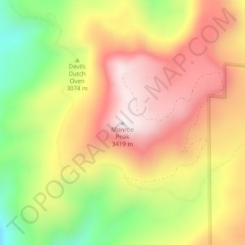 Mapa topográfico Monroe Peak, altitude, relevo