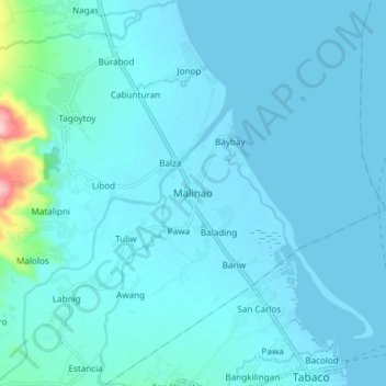 Mapa topográfico Malinao, altitude, relevo