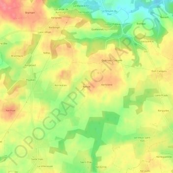 Mapa topográfico Kervac, altitude, relevo