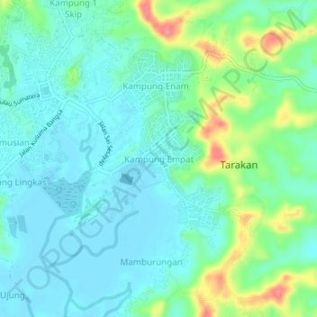Mapa topográfico Kampung Empat, altitude, relevo