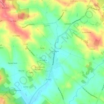 Mapa topográfico Soumaille, altitude, relevo