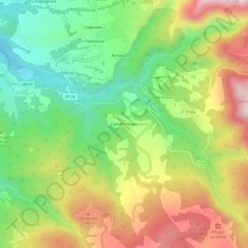 Mapa topográfico Cornillo Nuovo, altitude, relevo