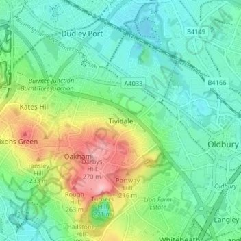 Mapa topográfico Tividale, altitude, relevo