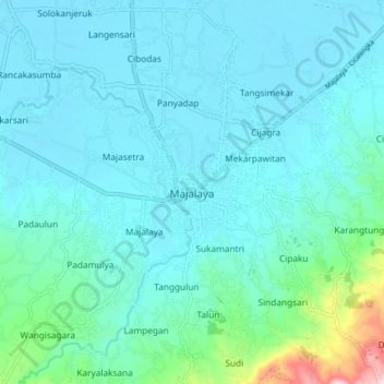 Mapa topográfico Majalaya, altitude, relevo