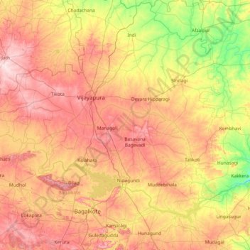 Mapa topográfico Vijayapura, altitude, relevo
