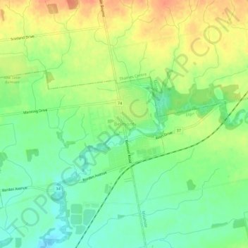 Mapa topográfico Belmont, altitude, relevo