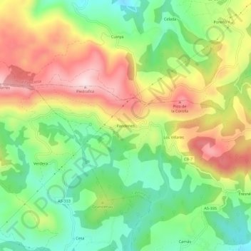 Mapa topográfico Pandenes, altitude, relevo
