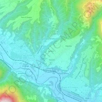 Mapa topográfico Bardani, altitude, relevo