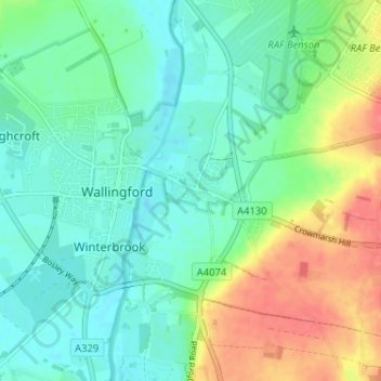 Mapa topográfico Crowmarsh Gifford, altitude, relevo