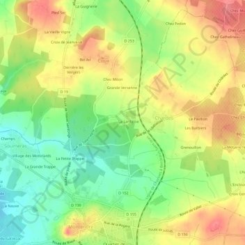 Mapa topográfico Marvaud, altitude, relevo