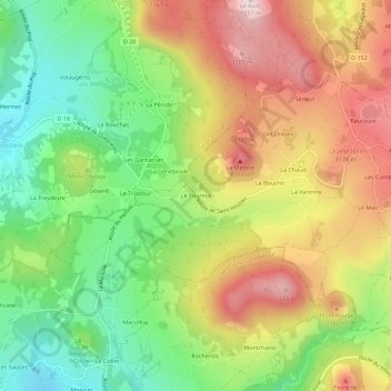 Mapa topográfico Le Fournial, altitude, relevo