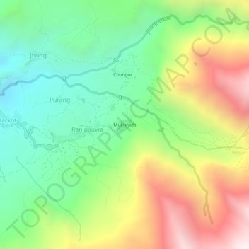 Mapa topográfico Muktinath, altitude, relevo