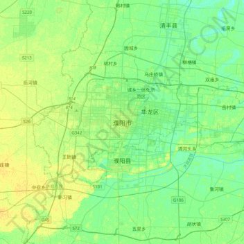 Mapa topográfico 濮阳市, altitude, relevo