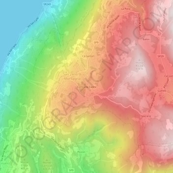 Mapa topográfico Contrada Capra, altitude, relevo