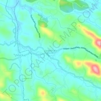 Mapa topográfico Vazhithala, altitude, relevo