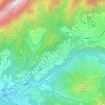 Mapa topográfico Ronchi, altitude, relevo