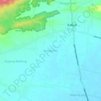 Mapa topográfico Mangunan, altitude, relevo