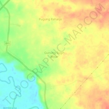Mapa topográfico Gunung Sugih Besar, altitude, relevo