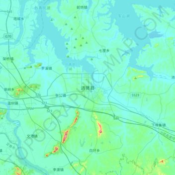 Mapa topográfico 进贤县, altitude, relevo