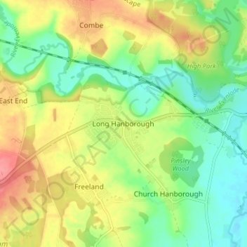 Mapa topográfico Long Hanborough, altitude, relevo
