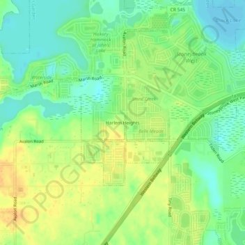 Mapa topográfico Harlem Heights, altitude, relevo