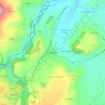 Mapa topográfico Massagette, altitude, relevo