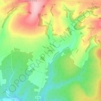 Mapa topográfico Aubigny, altitude, relevo
