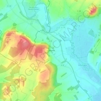 Mapa topográfico Courchamp, altitude, relevo