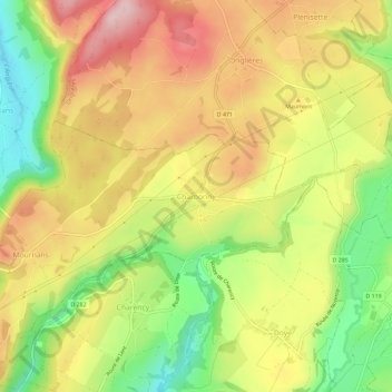 Mapa topográfico Charbonny, altitude, relevo