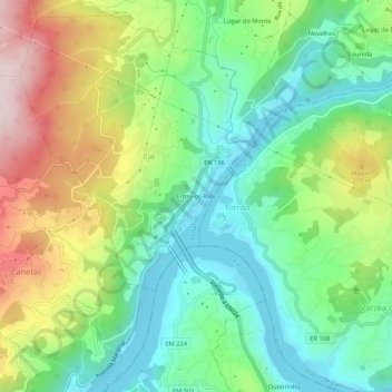 Mapa topográfico Entre-os-Rios, altitude, relevo