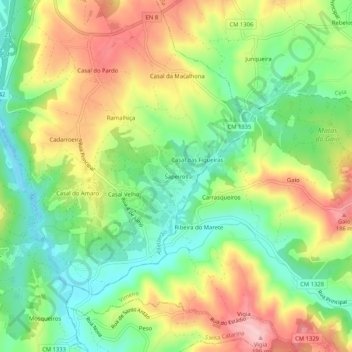 Mapa topográfico Sapeiros, altitude, relevo