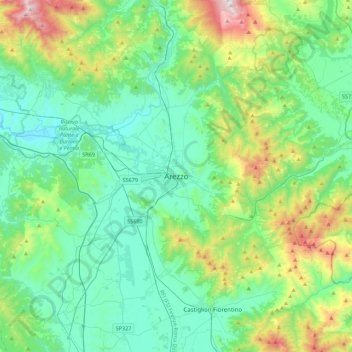 Mapa topográfico Arezzo, altitude, relevo