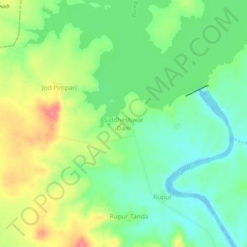 Mapa topográfico Siddheshwar Dam, altitude, relevo