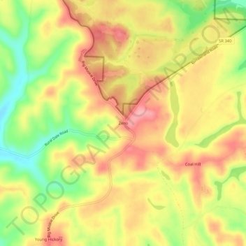 Mapa topográfico Zeno, altitude, relevo