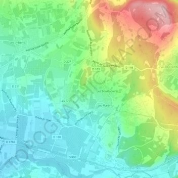 Mapa topográfico Font Caudette, altitude, relevo