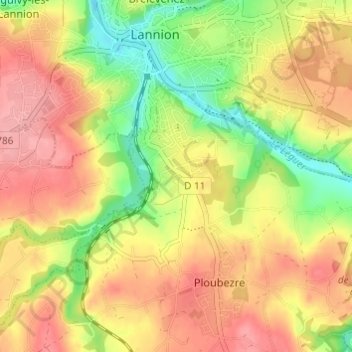 Mapa topográfico Kerzevean, altitude, relevo