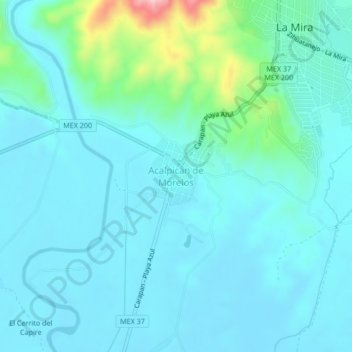 Mapa topográfico Acalpican de Morelos, altitude, relevo