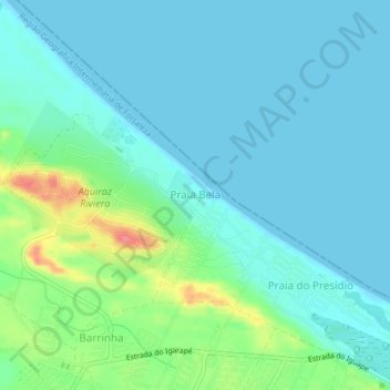 Mapa topográfico Praia Bela, altitude, relevo