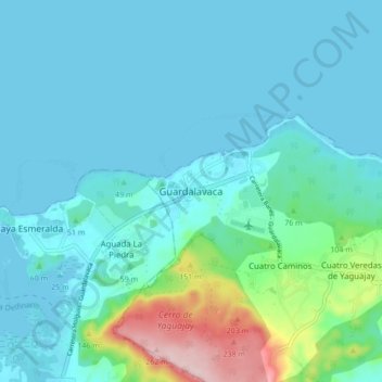 Mapa topográfico Guardalavaca, altitude, relevo
