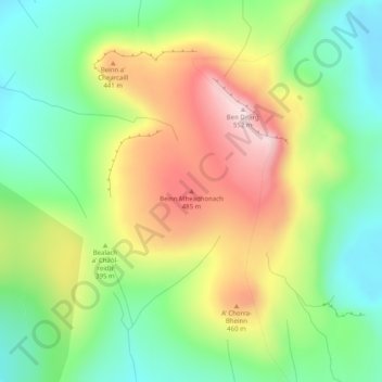 Mapa topográfico Beinn Mheadhonach, altitude, relevo