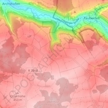 Mapa topográfico Finsterlohr, altitude, relevo