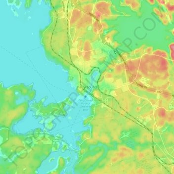 Mapa topográfico Parry Sound, altitude, relevo