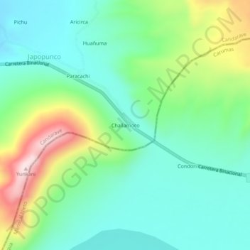 Mapa topográfico Challamoco, altitude, relevo