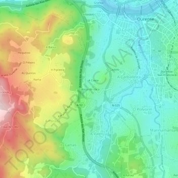 Mapa topográfico Cabeza de Vaca, altitude, relevo