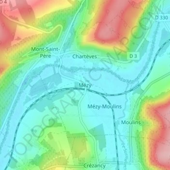 Mapa topográfico Mézy, altitude, relevo