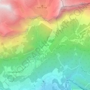 Mapa topográfico Praz Coutant, altitude, relevo