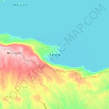Mapa topográfico Bayang, altitude, relevo