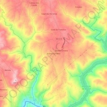 Mapa topográfico Atalaia Fundeira, altitude, relevo
